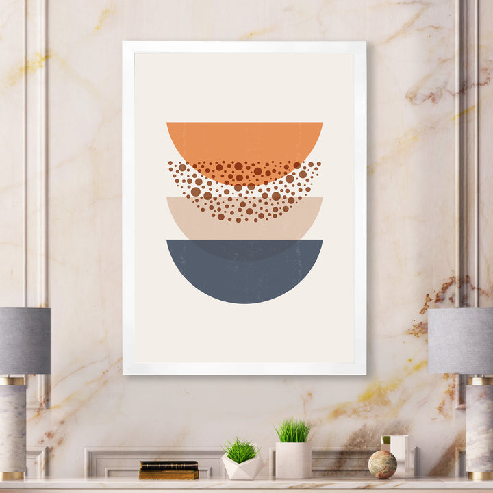 Abstract Sun &amp; Moon Geometrics In Blue &amp; Orange Framed Print Matte White - 1.5" Width