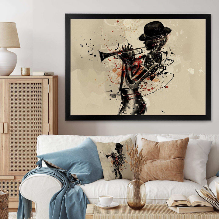 Woman Playing Jazz Trumpet - Modern Bedroom Wall Art