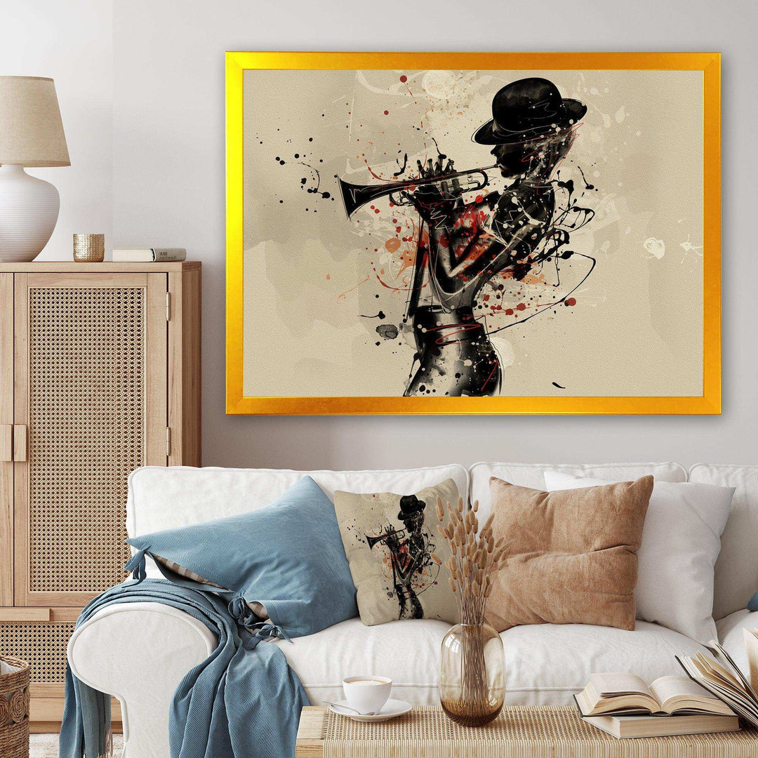 Woman Playing Jazz Trumpet - Modern Bedroom Wall Art