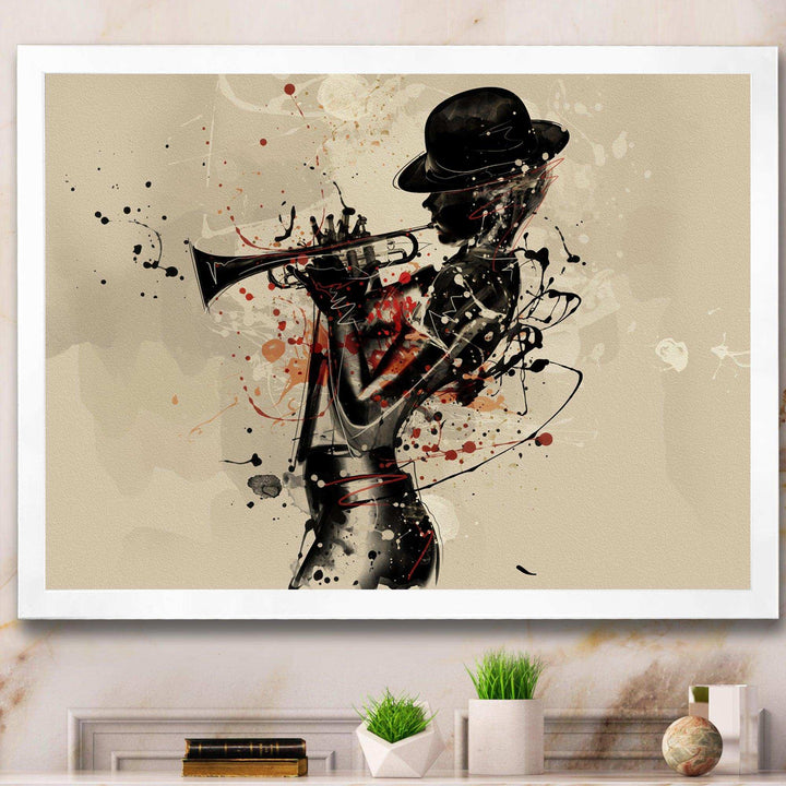 Woman Playing Jazz Trumpet - Modern Bedroom Wall Art