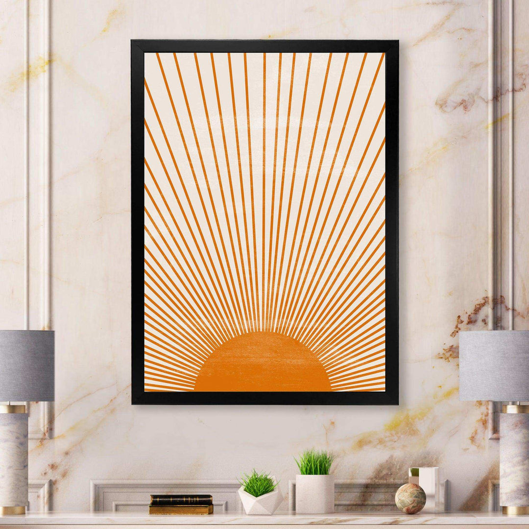 Designart Orange Sun Print III - Modern Bedroom Wall Art