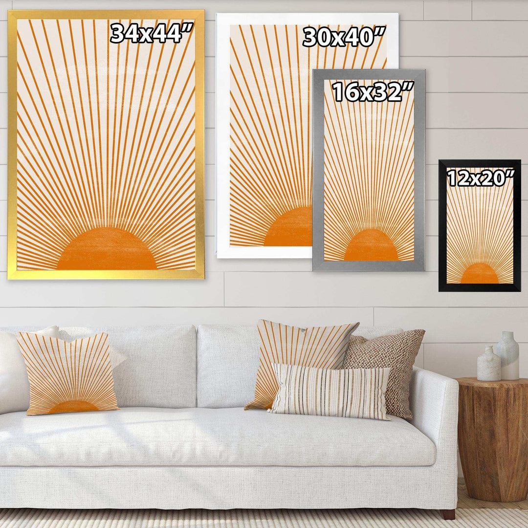 Designart Orange Sun Print III - Modern Bedroom Wall Art