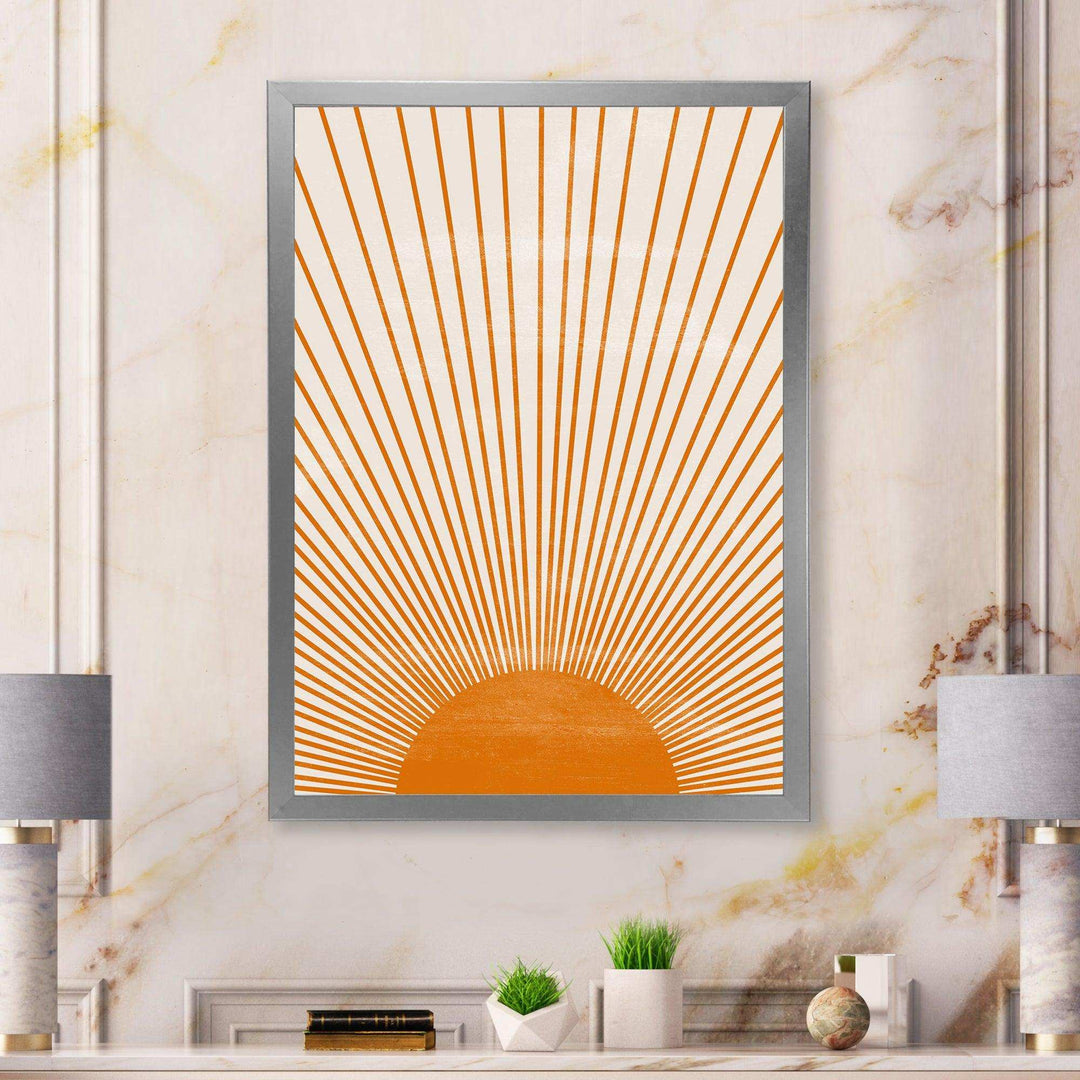 Designart Orange Sun Print III - Modern Bedroom Wall Art