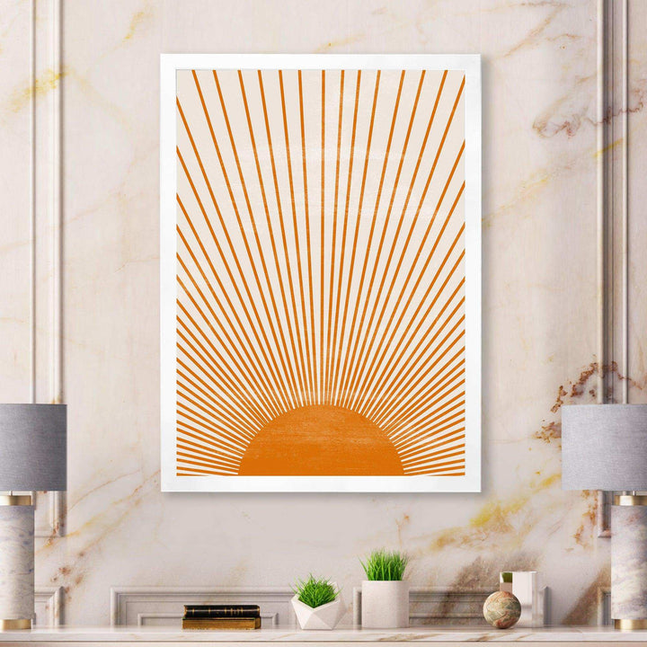 Designart Orange Sun Print III - Modern Bedroom Wall Art