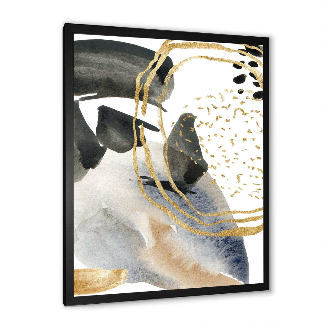 Pastel Abstract With Blue Black Beige &amp; Gold Spots - Modern Living Room Wall Decor