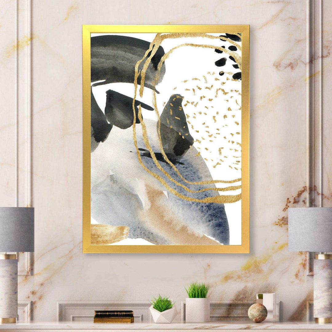 Pastel Abstract With Blue Black Beige &amp; Gold Spots - Modern Living Room Wall Decor