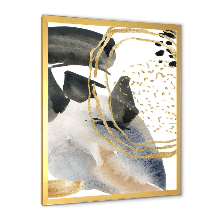 Pastel Abstract With Blue Black Beige &amp; Gold Spots - Modern Living Room Wall Decor