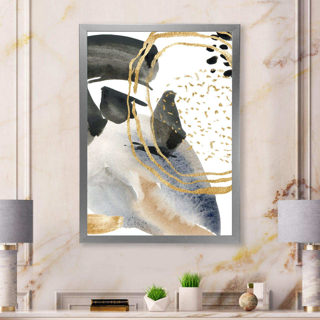 Pastel Abstract With Blue Black Beige &amp; Gold Spots - Modern Living Room Wall Decor