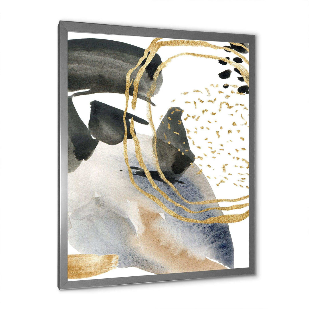 Pastel Abstract With Blue Black Beige &amp; Gold Spots - Modern Living Room Wall Decor