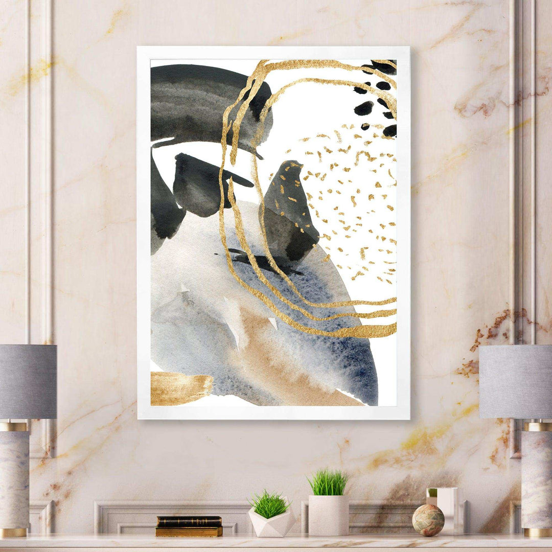 Pastel Abstract With Blue Black Beige &amp; Gold Spots - Modern Living Room Wall Decor