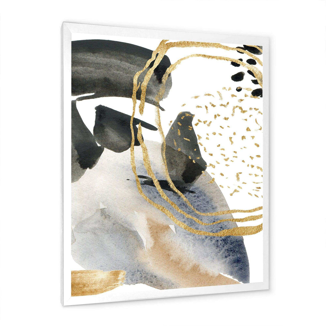 Pastel Abstract With Blue Black Beige &amp; Gold Spots - Modern Living Room Wall Decor