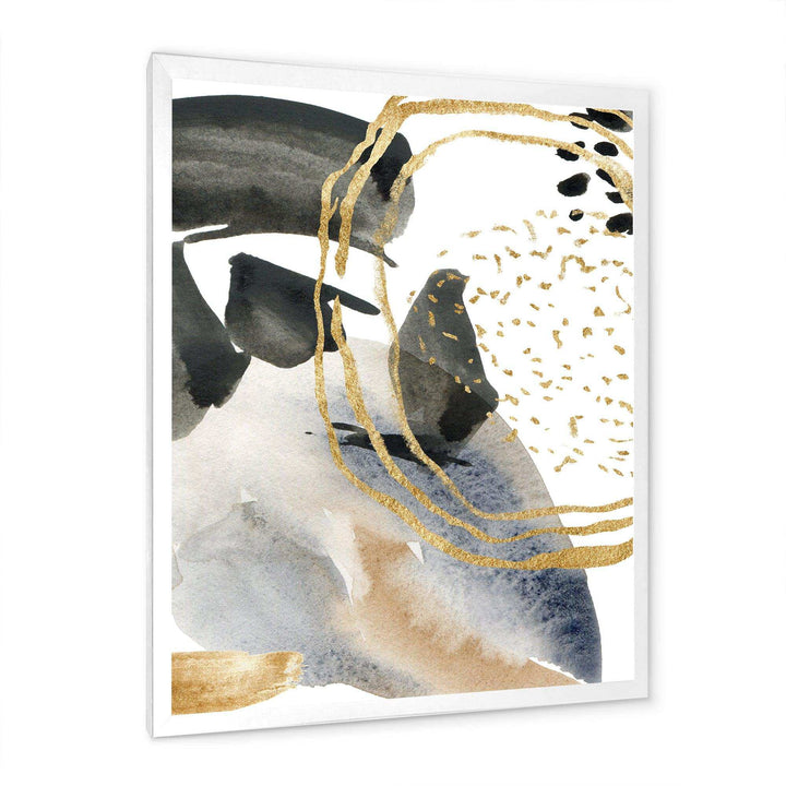 Pastel Abstract With Blue Black Beige &amp; Gold Spots - Modern Living Room Wall Decor