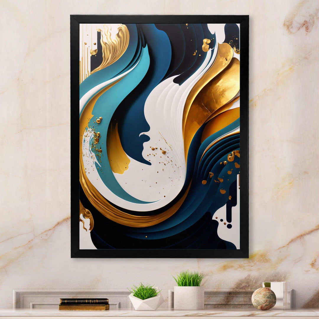 Blue And Gold Modern Art Abstract Painting II - Modern Living Room Wall Decor