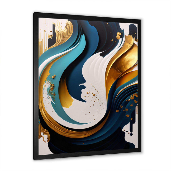 Blue And Gold Modern Art Abstract Painting II - Modern Living Room Wall Decor