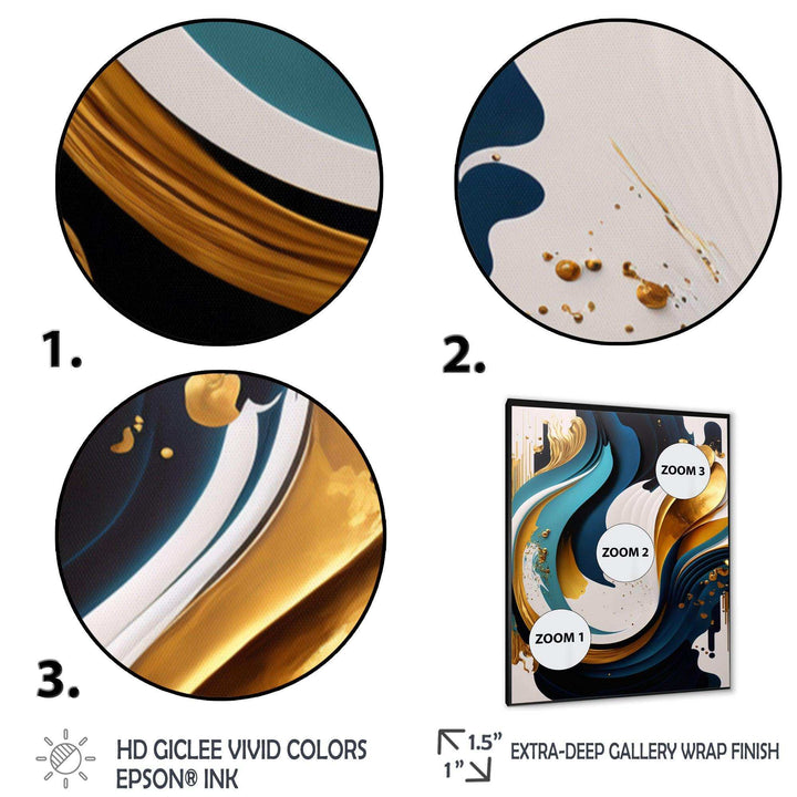 Blue And Gold Modern Art Abstract Painting II - Modern Living Room Wall Decor