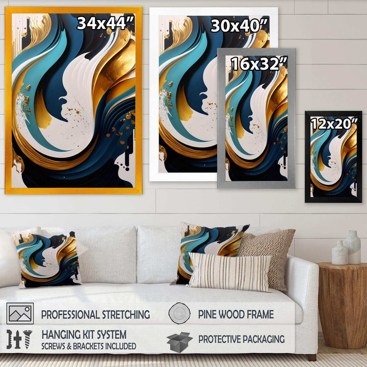 Blue And Gold Modern Art Abstract Painting II - Modern Living Room Wall Decor