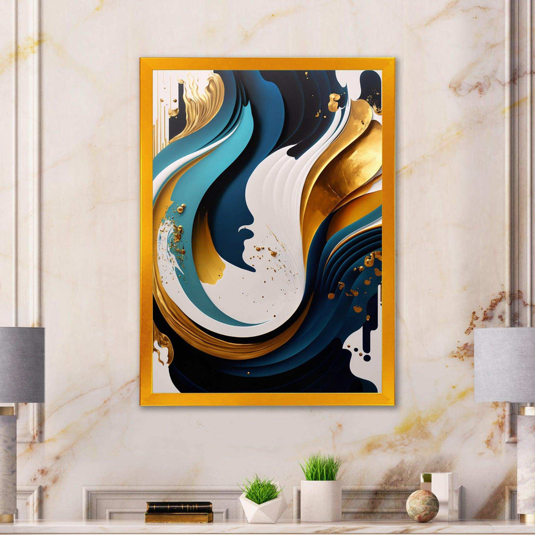 Blue And Gold Modern Art Abstract Painting II - Modern Living Room Wall Decor