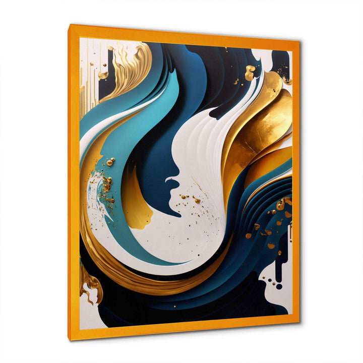 Blue And Gold Modern Art Abstract Painting II - Modern Living Room Wall Decor