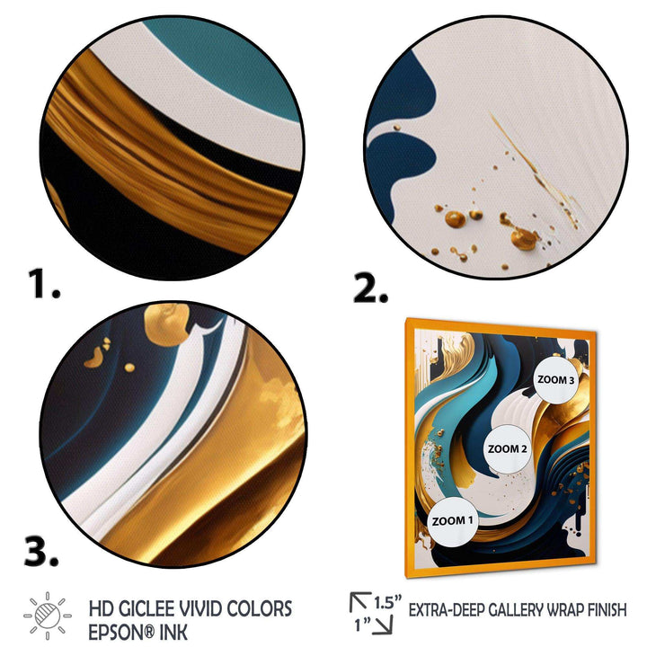 Blue And Gold Modern Art Abstract Painting II - Modern Living Room Wall Decor