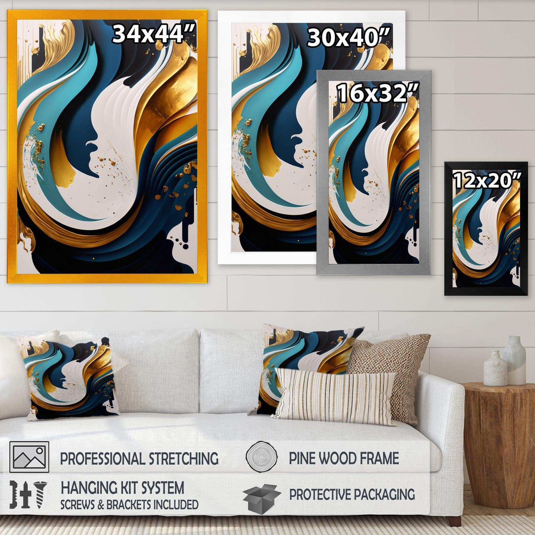 Blue And Gold Modern Art Abstract Painting II - Modern Living Room Wall Decor