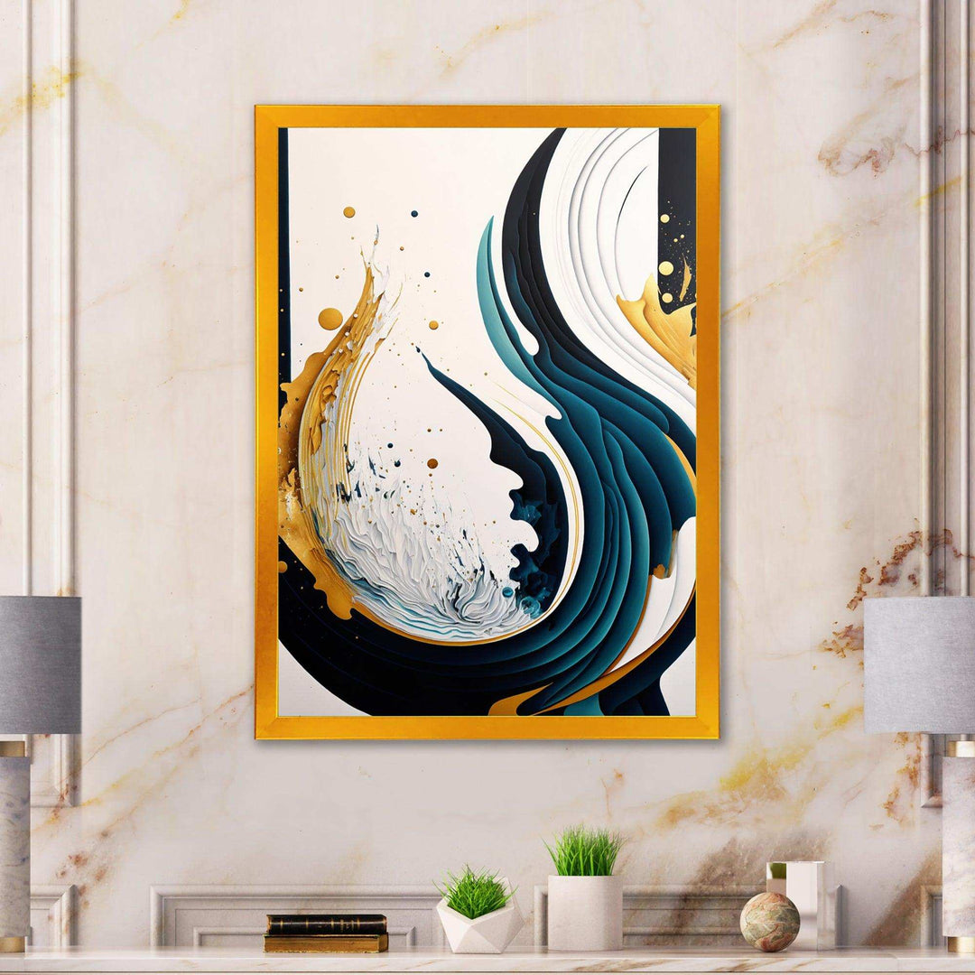 Blue And Gold Modern Art Abstract Painting VI - Modern Bedroom Wall Art