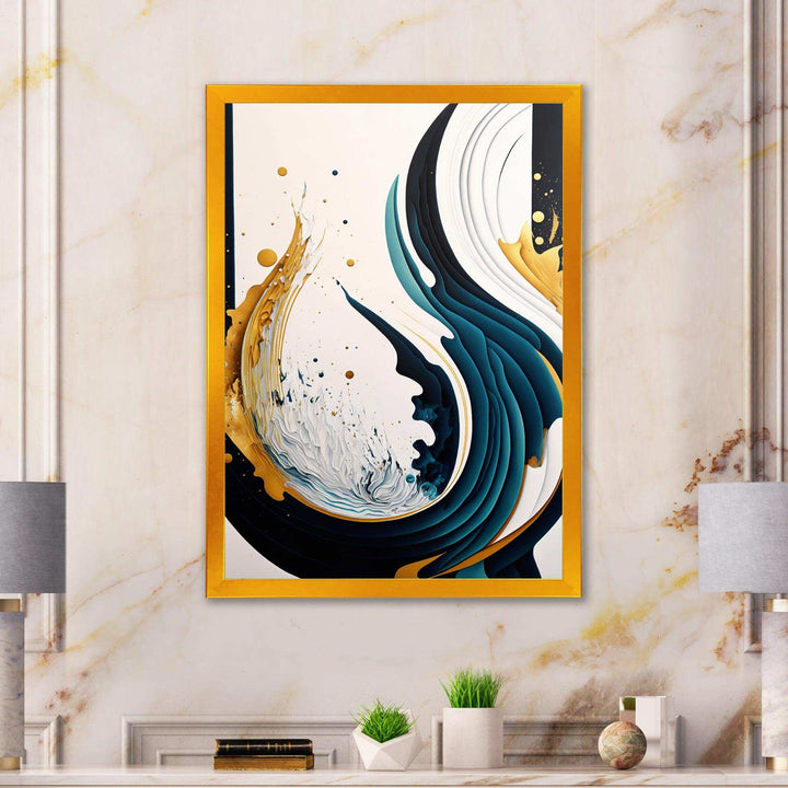 Blue And Gold Modern Art Abstract Painting VI - Modern Bedroom Wall Art