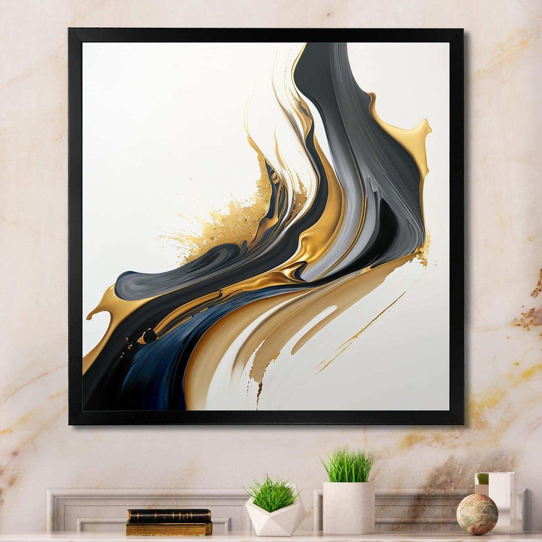 Black, White And Gold Liquid Art II - Modern Canvas Wall Art