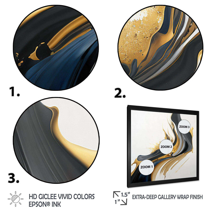 Black, White And Gold Liquid Art II - Modern Canvas Wall Art