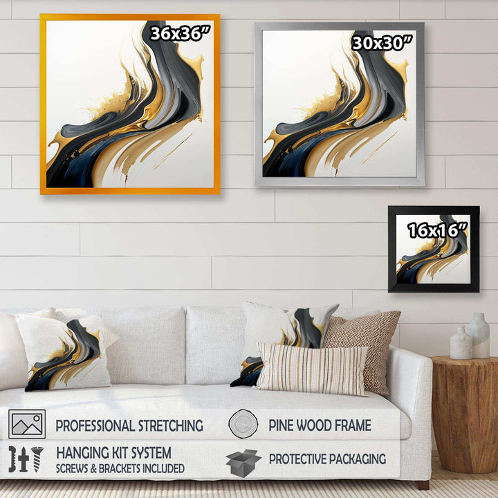 Black, White And Gold Liquid Art II - Modern Canvas Wall Art