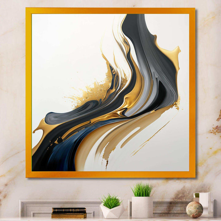 Black, White And Gold Liquid Art II - Modern Canvas Wall Art