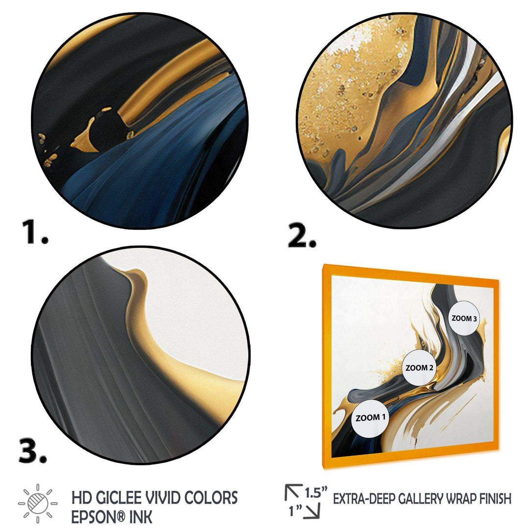 Black, White And Gold Liquid Art II - Modern Canvas Wall Art