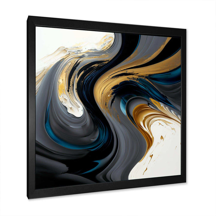 Black, White And Gold Liquid Art IV - Modern Living Room Wall Decor