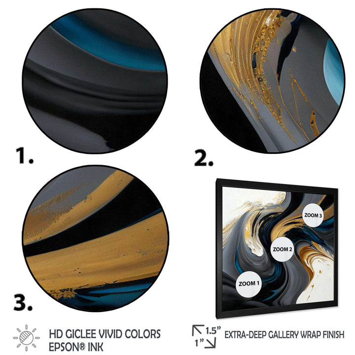 Black, White And Gold Liquid Art IV - Modern Living Room Wall Decor