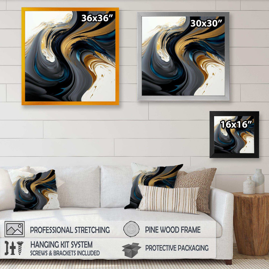 Black, White And Gold Liquid Art IV - Modern Living Room Wall Decor