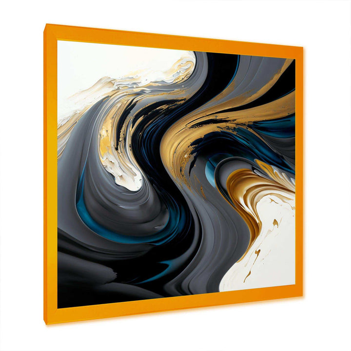 Black, White And Gold Liquid Art IV - Modern Living Room Wall Decor