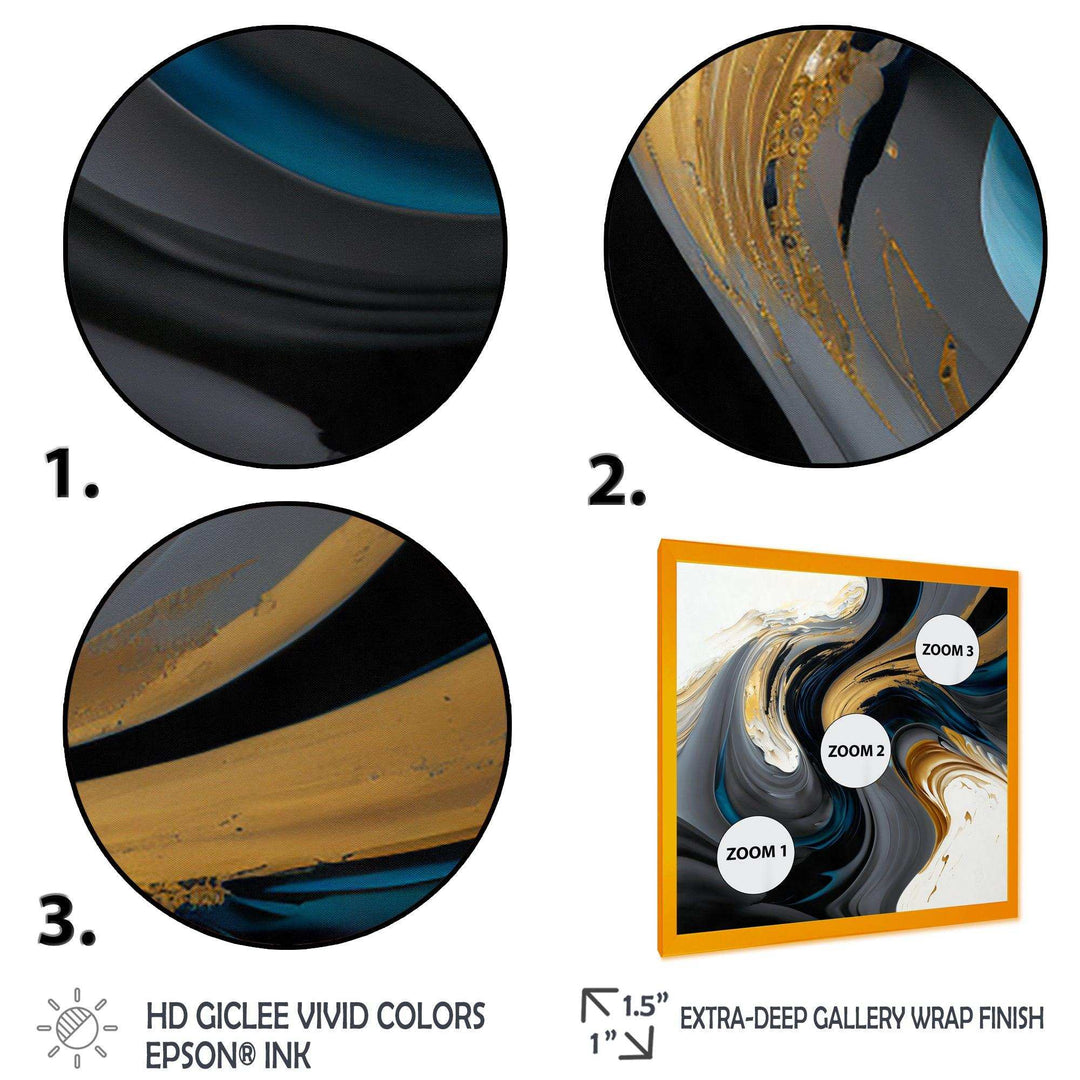 Black, White And Gold Liquid Art IV - Modern Living Room Wall Decor