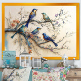 Multicolor Birds On Plum Blossoms Tree X