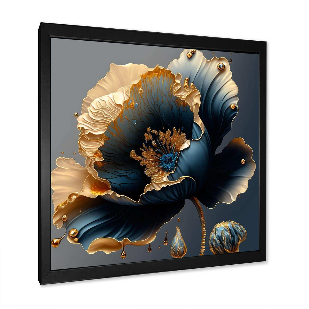Idesignart deep blue and gold single flower iv