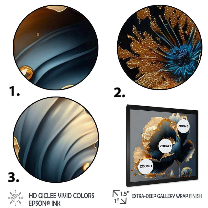 Idesignart deep blue and gold single flower iv