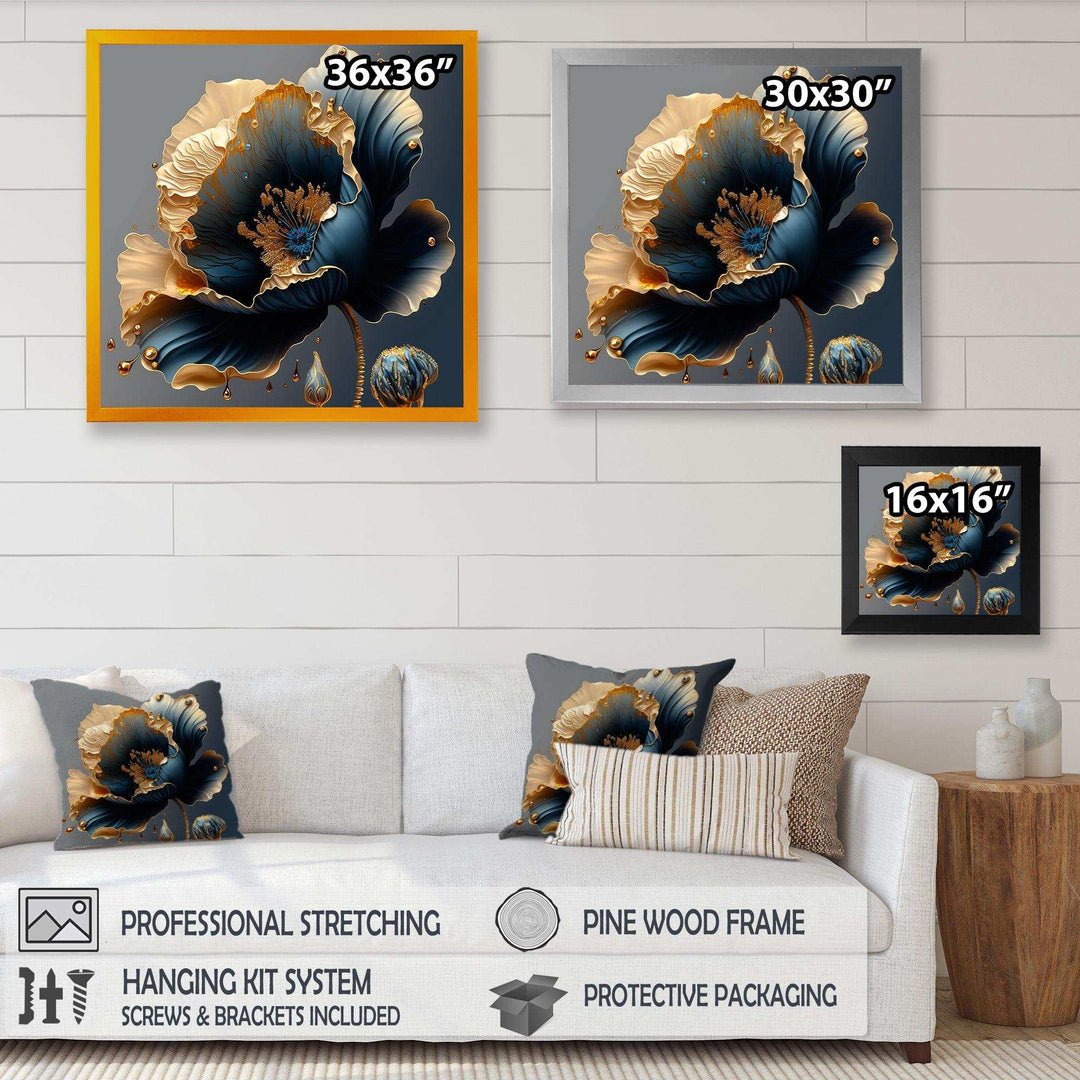 Idesignart deep blue and gold single flower iv