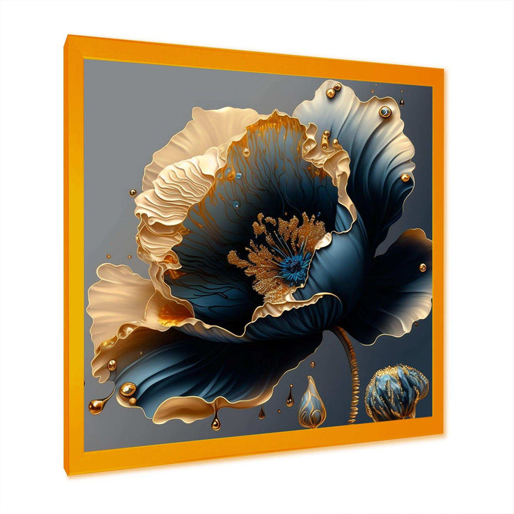 Idesignart deep blue and gold single flower iv