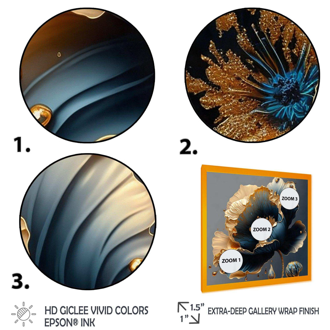 Idesignart deep blue and gold single flower iv