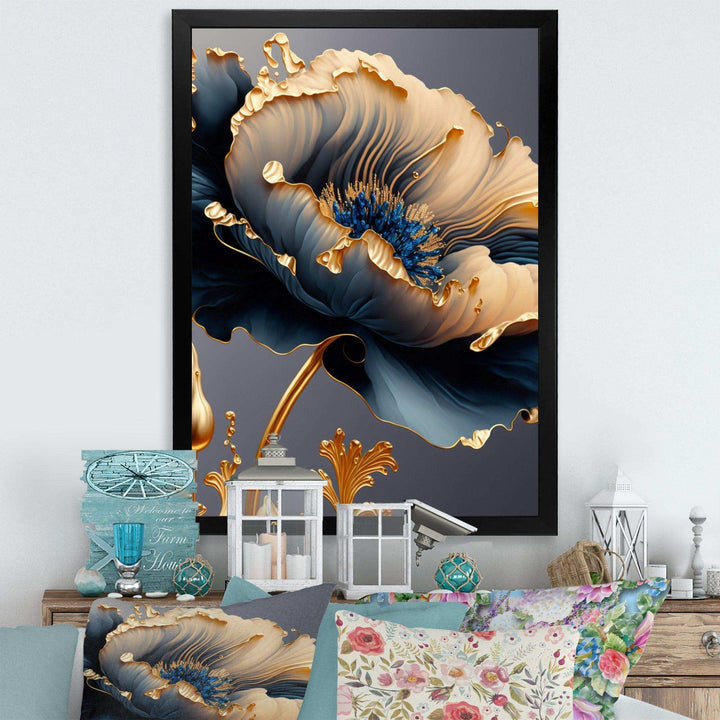 Deep Blue And Gold Single Flower VI