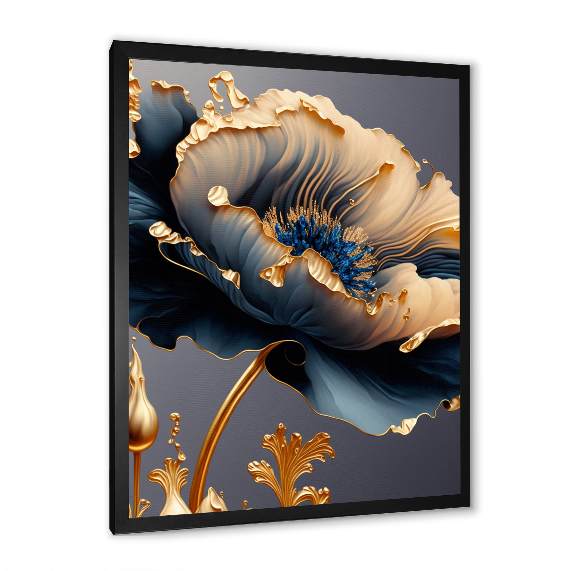 Deep Blue And Gold Single Flower VI