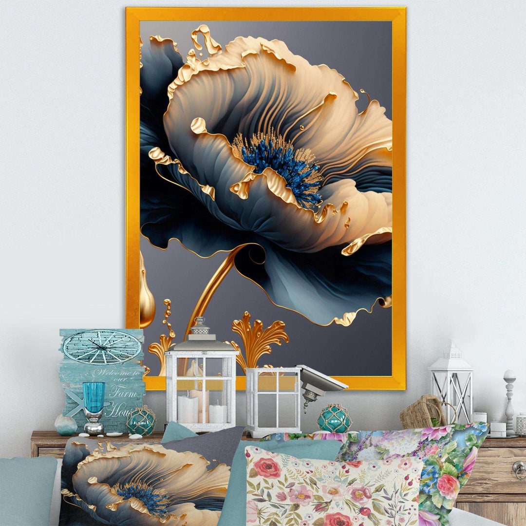 Deep Blue And Gold Single Flower VI