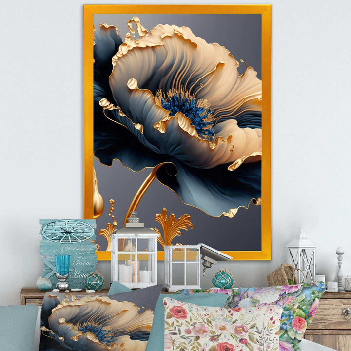 Deep Blue And Gold Single Flower VI