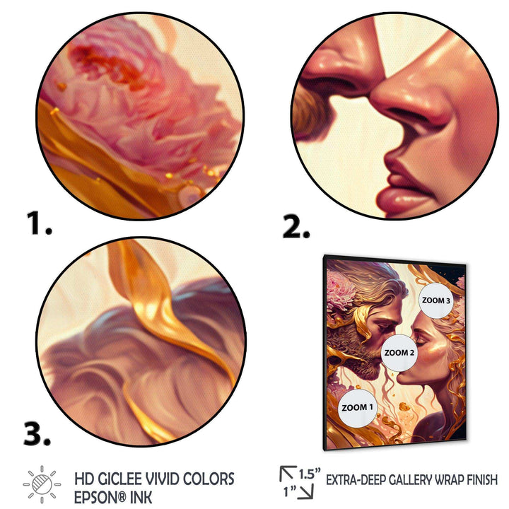 Gold And Pink Couple Kissing Art