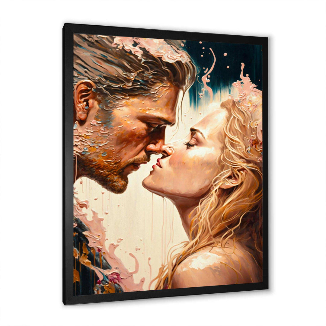 Blue And Gold Couple Kissing Art