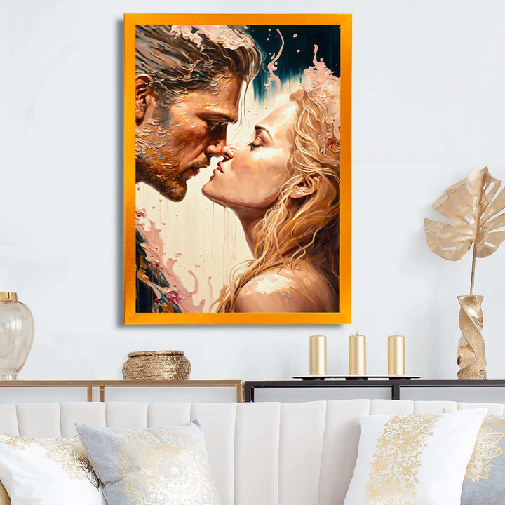 Blue And Gold Couple Kissing Art