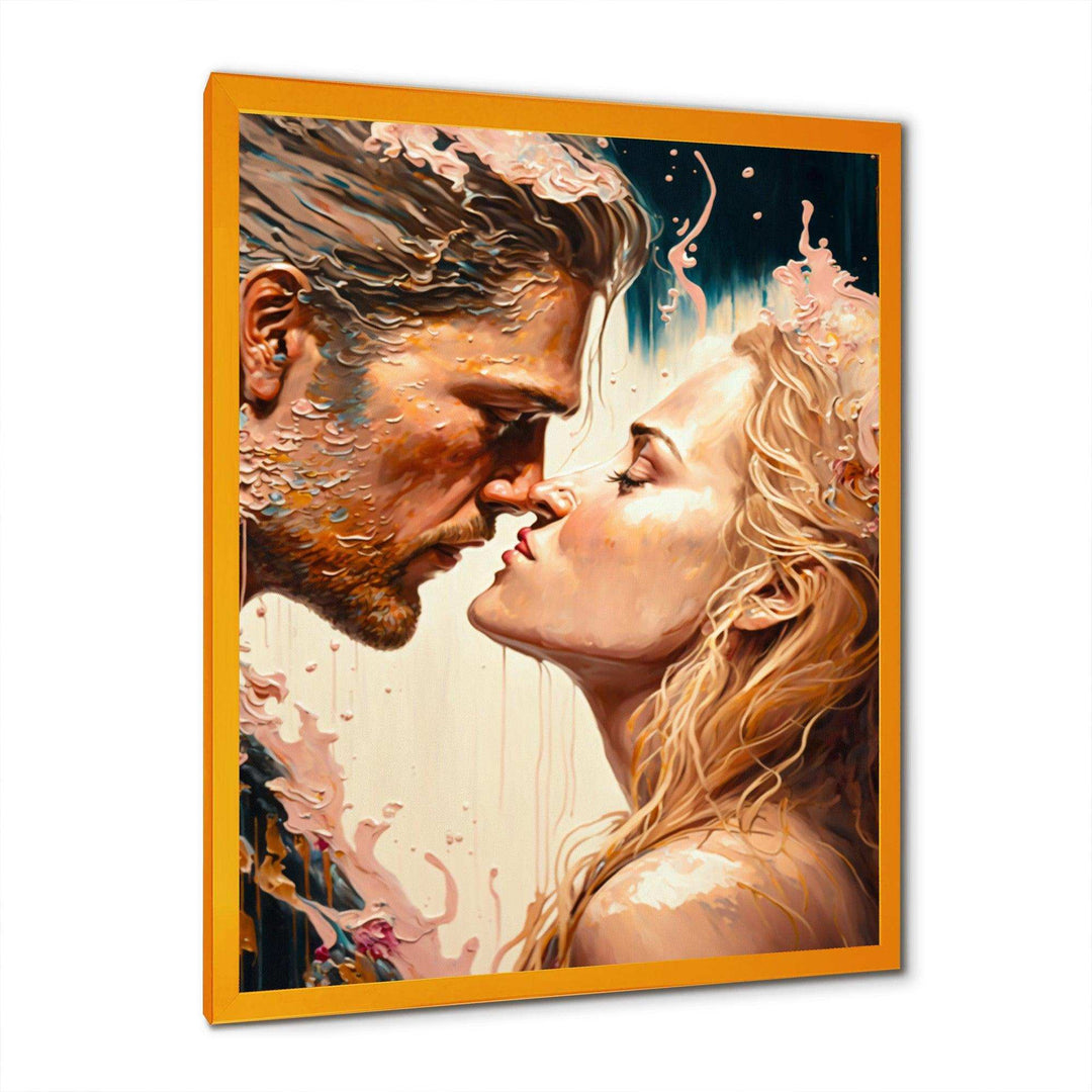 Blue And Gold Couple Kissing Art